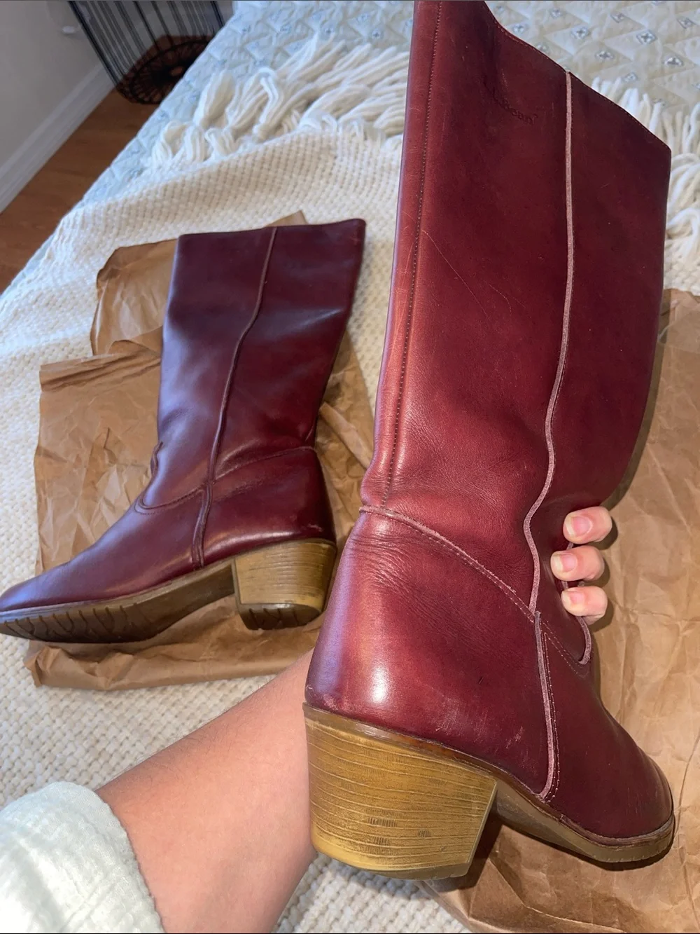 L.L. Bean Burgundy Leather Knee Boots